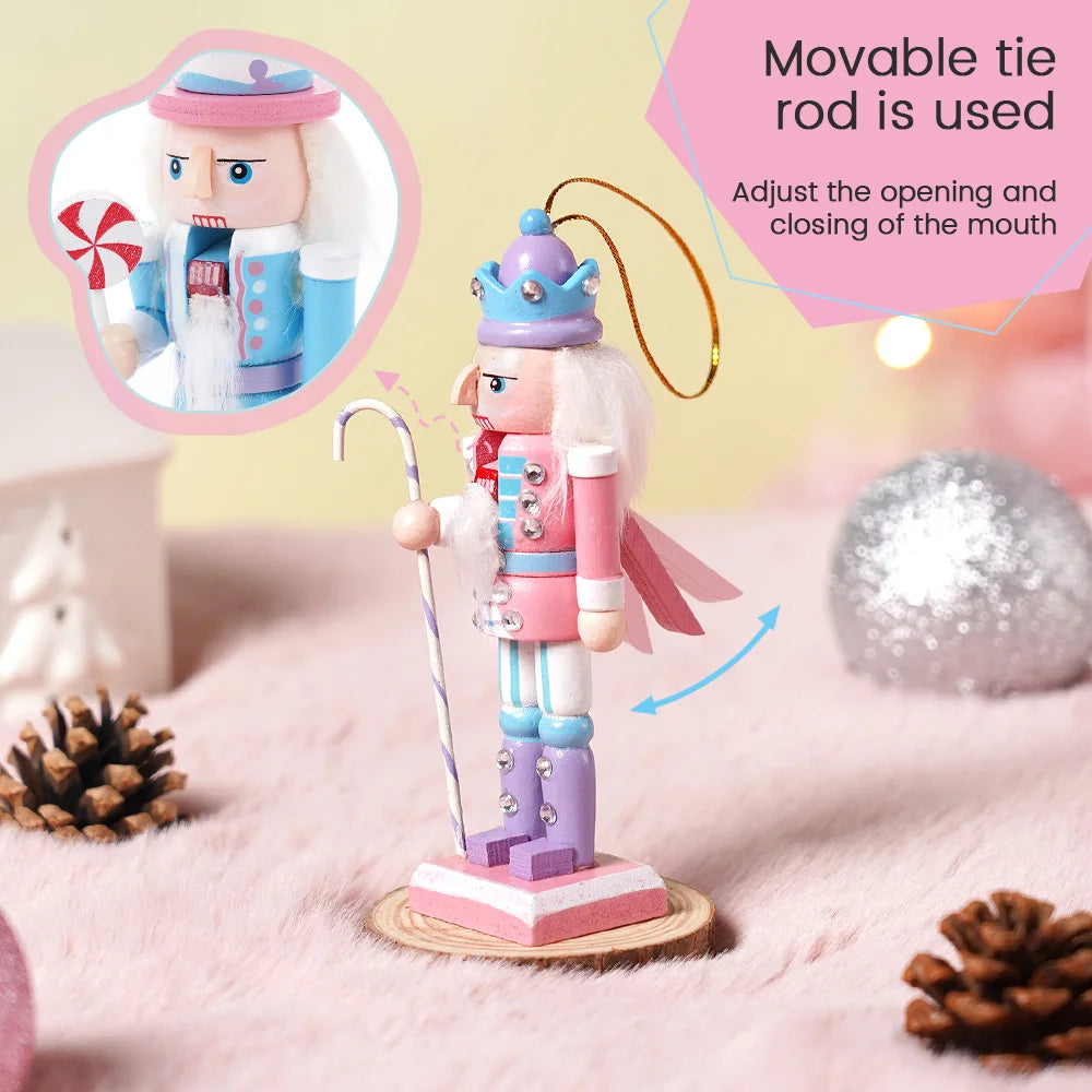 12CM Candy Series Nutcracker Soldier Wooden Ornament Christmas Tree Pendant Home Festival Decoration Gift Set