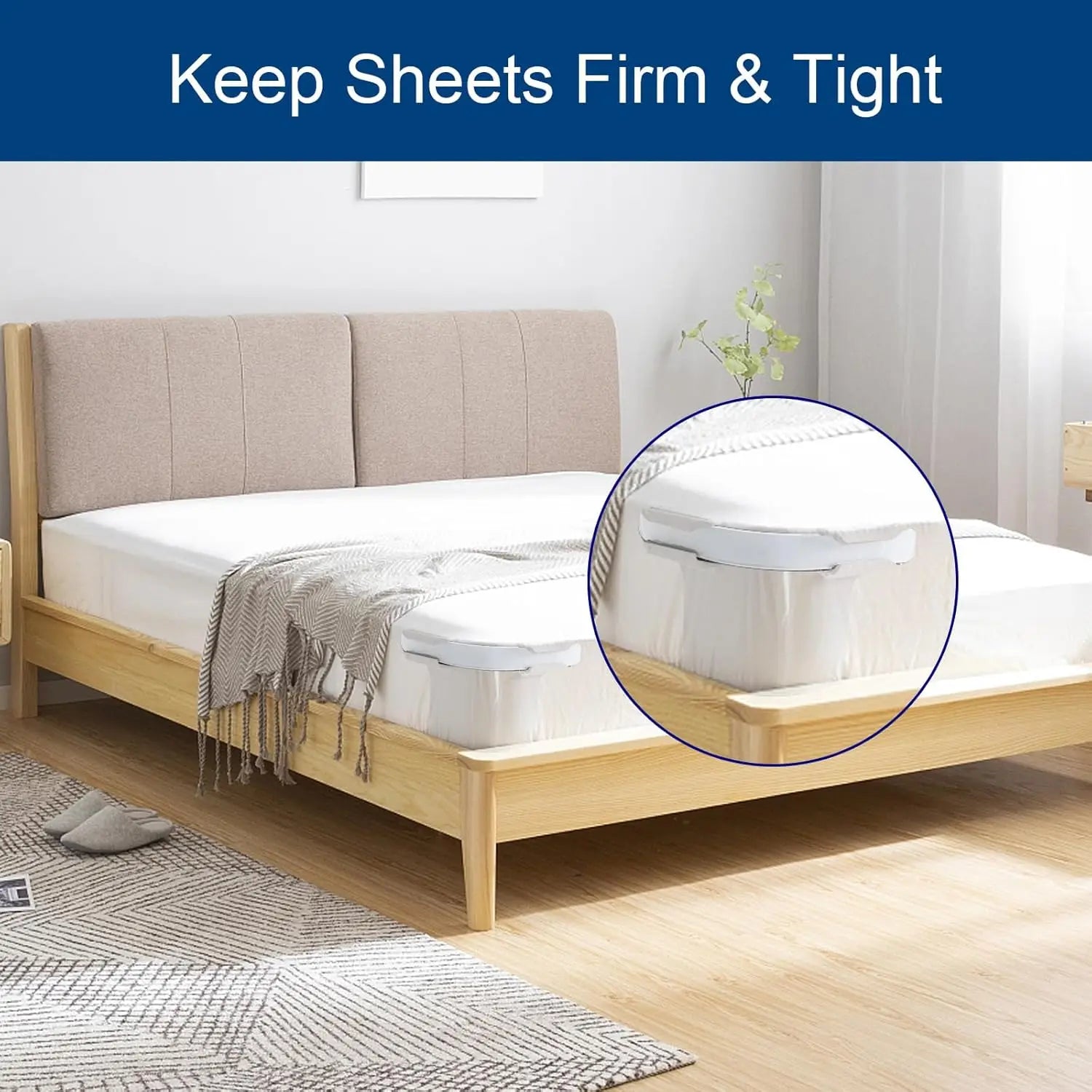 Universal Bedsheet Corner Tightener Clips Invisible Bedspread Secure Holder with Heavy-Duty Mattress Straps Sheets Slot Locks