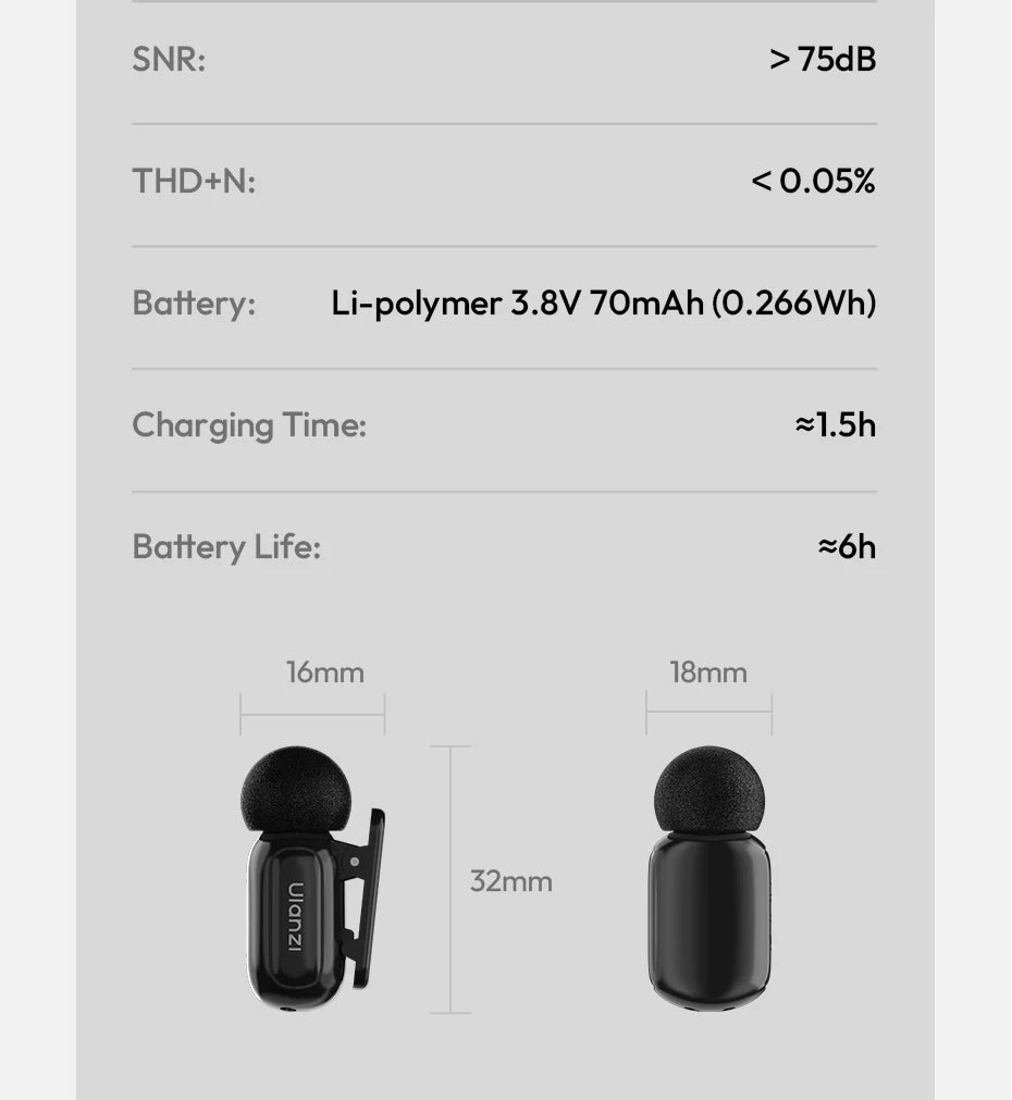 Ulanzi A200 Mini Mic 48kHz/24bit 100m Wireless Range SNR 75dB for Livestreaming Street Interviews Vlogging Wedding Videography