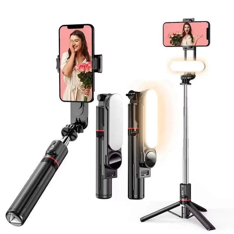 Wireless Bluetooth Selfie Stick Foldable Portable Tripods with Fill Light Shutter Remote Control For Smartphone Video Recording
