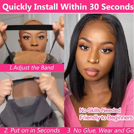 Premium 14 Inch Glueless Bob Wig - 100% Brazilian Remy Human Hair HD Lace Frontal Wig