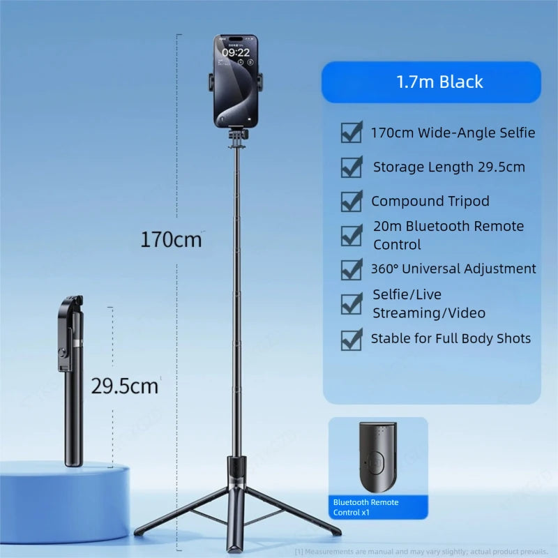 Selfie Stick 1700mm Ultra Long Stretch Portable Phone Holder Bluetooth Remote With Fill light Tripod Stand For Live Broadcas