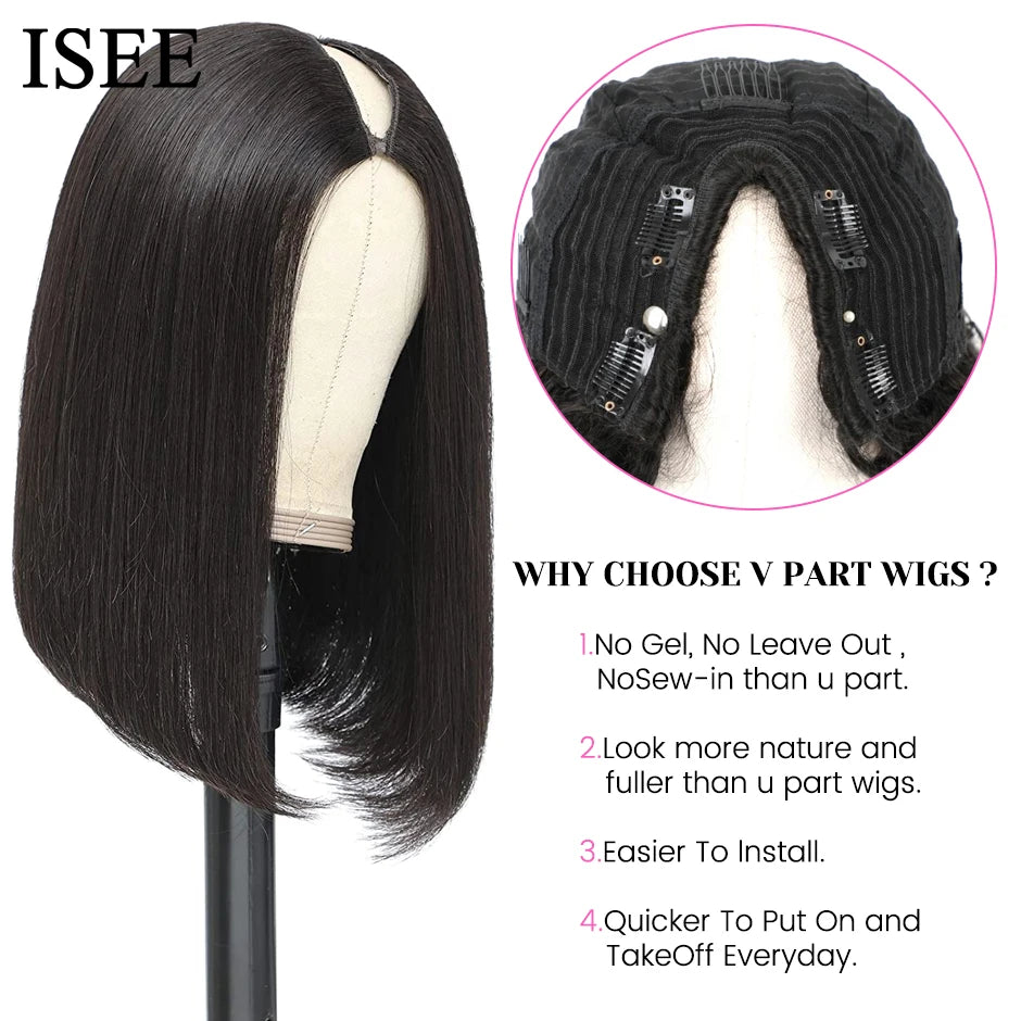 V Part Wig Human Hair No Leave Out Brazilian Straight Human Hair Wigs for Women Wigs  Virgin hair 180%% Density for Beginer