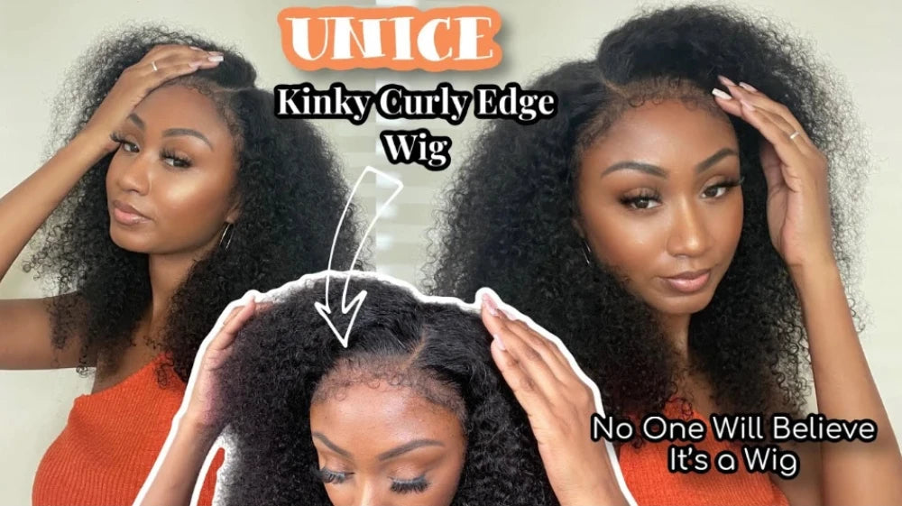 Unice Hair Realistic Edges Kinky Curly Wig Pre Cut Pre Bleached 7x5 Lace Closure Glueless Wig Human Hair Ready To Wear