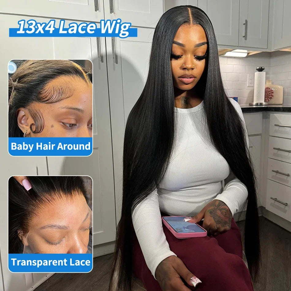 20 22 24 Inch 13x4 13x6 HD Transparent Bone Straight Lace Front Wigs 200 Density 360 Lace Brazilian Human Hair Wigs For Women