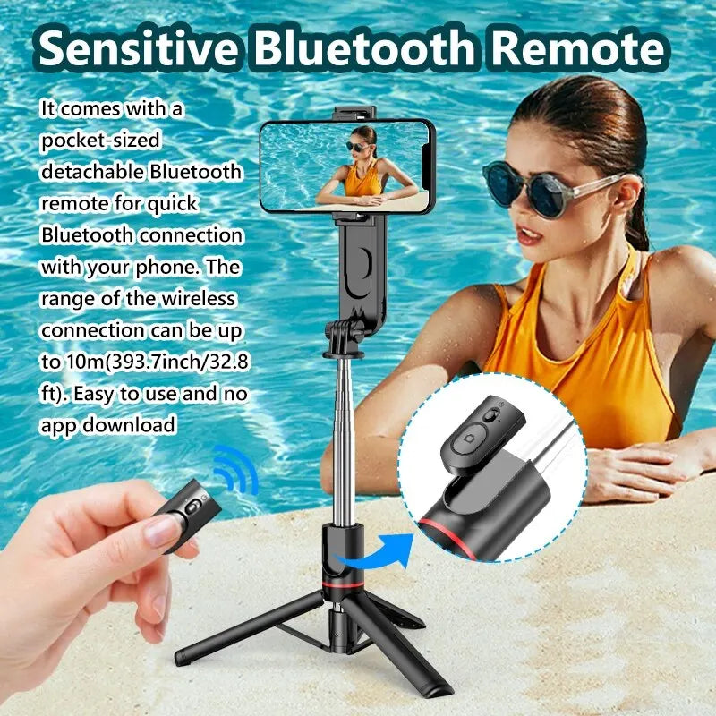 Wireless Bluetooth Selfie Stick Foldable Portable Tripods with Fill Light Shutter Remote Control For Smartphone Video Recording