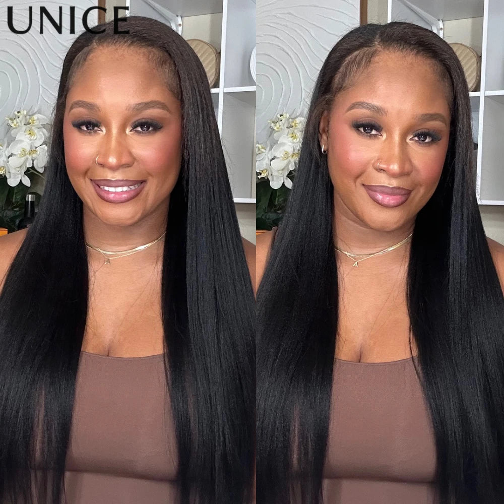 UNice Hair Yaki Straight V Part Wig 100% Human Hair V Shaped Wig Upgrade U Part Wig No Sew In Clip In Half Wig Read To Wear Go