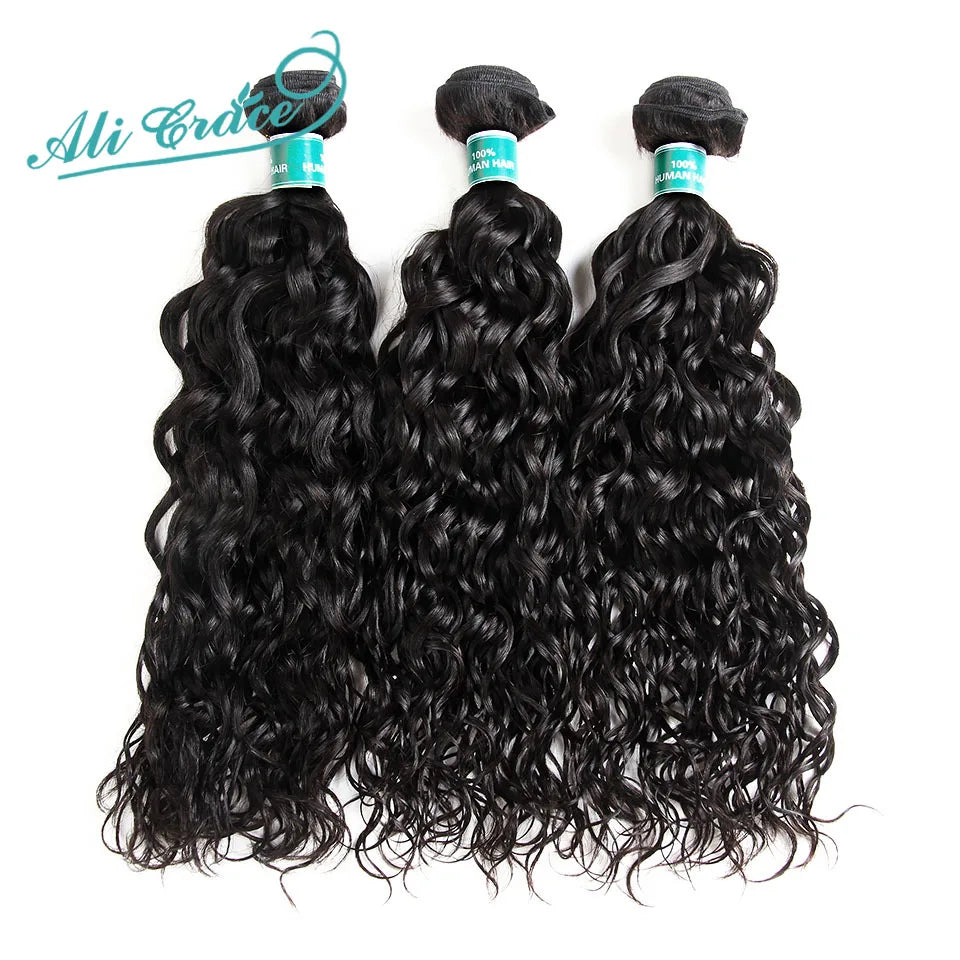 ALI GRACE Brazilian Water Wave Hair Bundles 100% Human Hair Weaving Remy Hair Extensions Water Wave3/4 Hair Bundle Fast Shipping