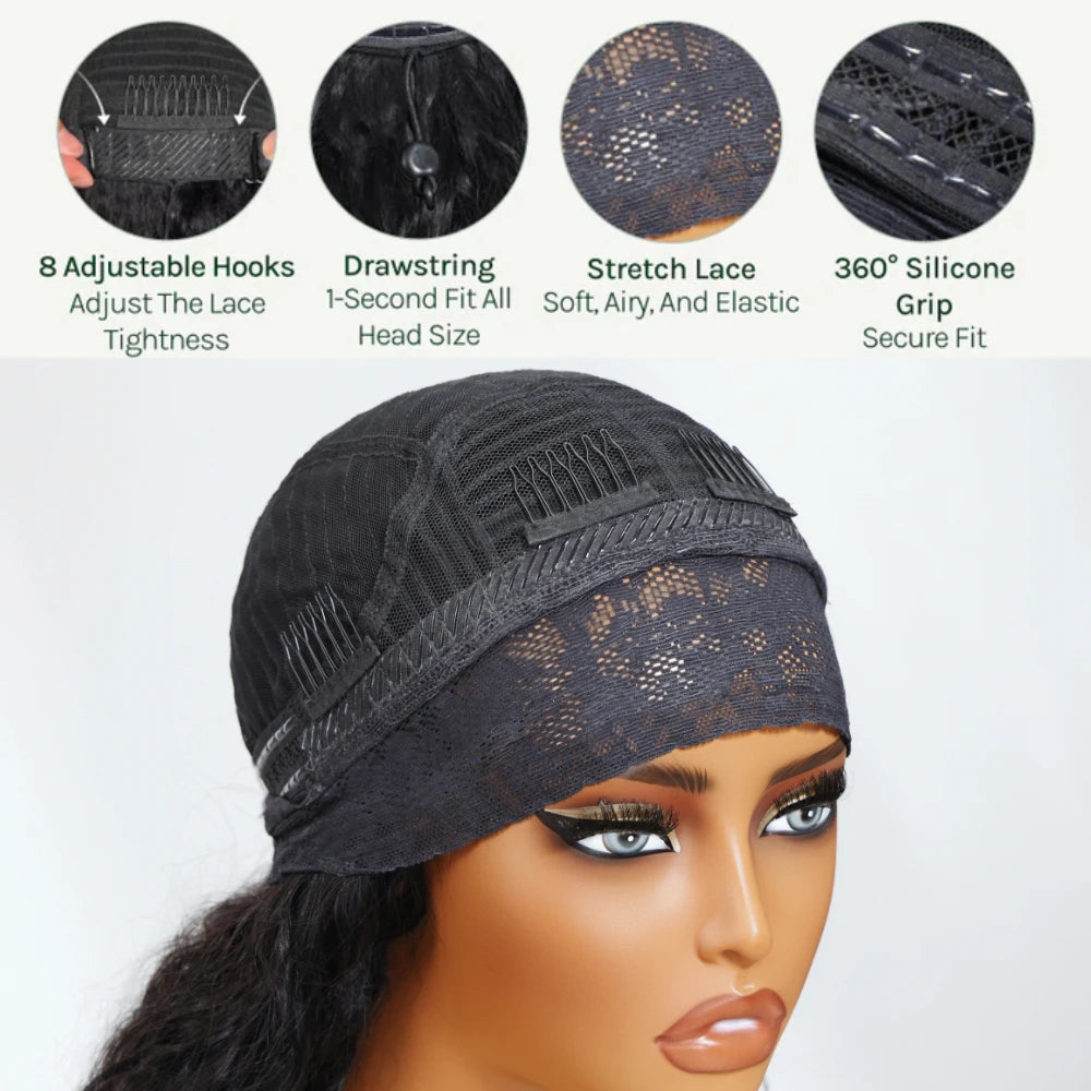 Unice Hair Upgrade Drawstring Mesh Lace Water Wave Headband Wigs Human Hair No Glue No Lace Fit For All Head Sizes