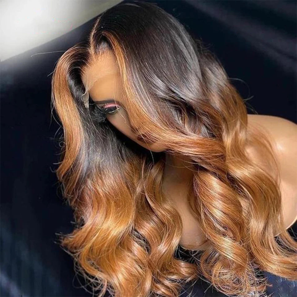 Clearance Sale Cheap Wig Ombre 30 Brown Colored Body Wave Lace Wig Human Hair T Part Lace Wig Human Hair for Women Big Discount