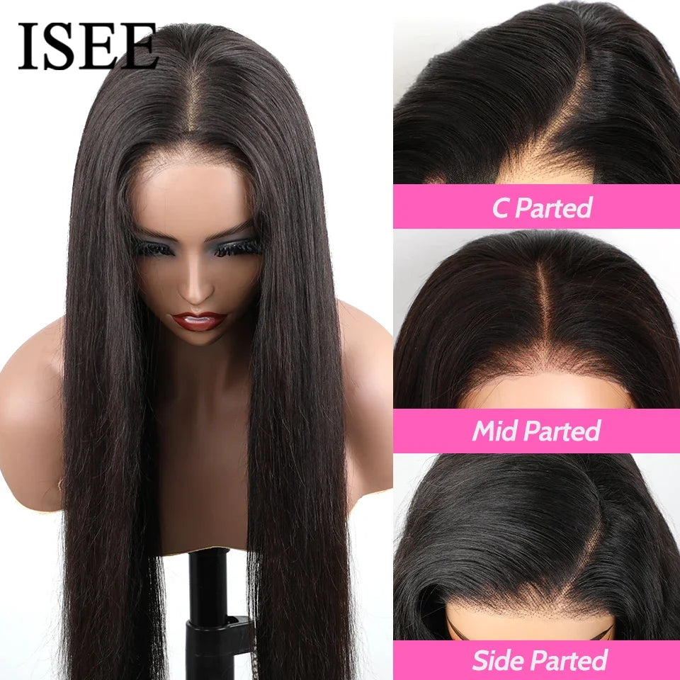 ISEE Hair Wear And Go Malaysia Straight Lace Front Wig Pre Bleached Knots 6x9 Lace Glueless Wig Human Hair Pre Cut PrePlucked
