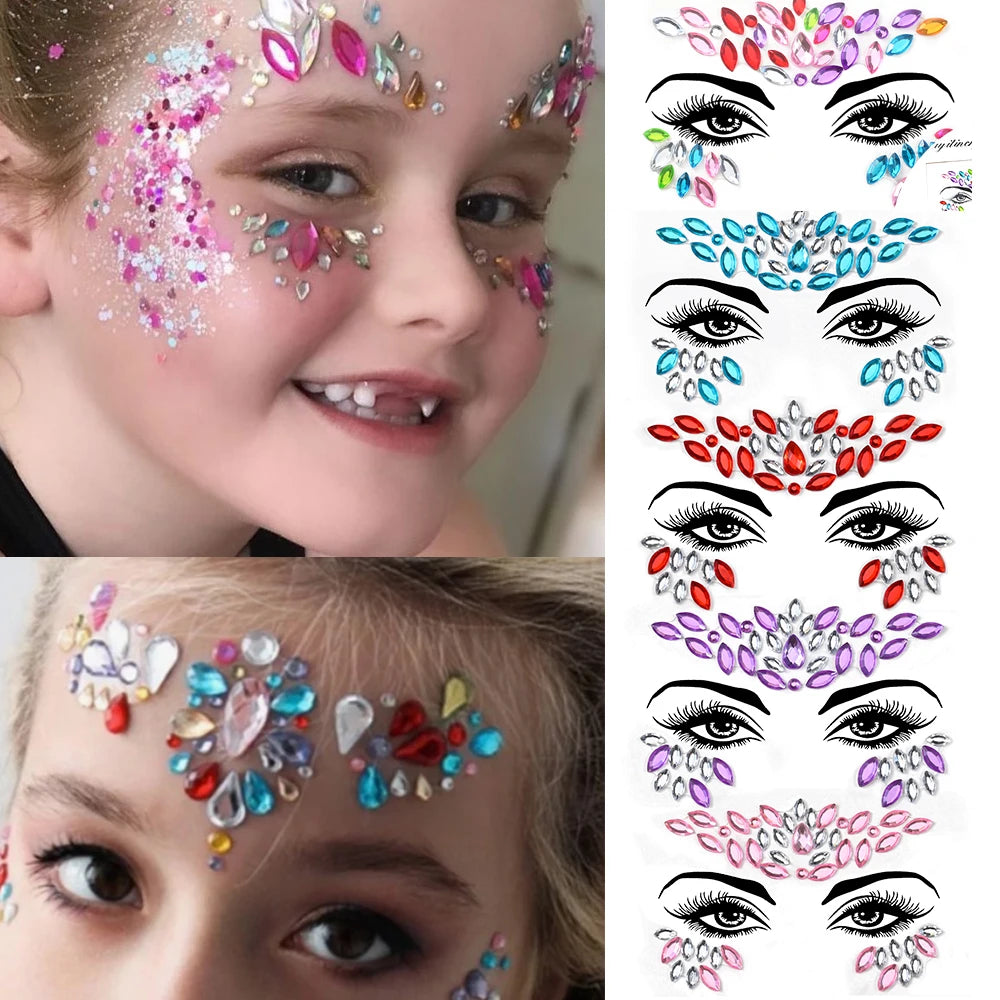 5Pcs/lot Mixed Shinying Girl Nail Glitter Face Stickers Rhinestone 3D Colorful Random Nail Face Crystal DIY Makeup Face/Body Dia