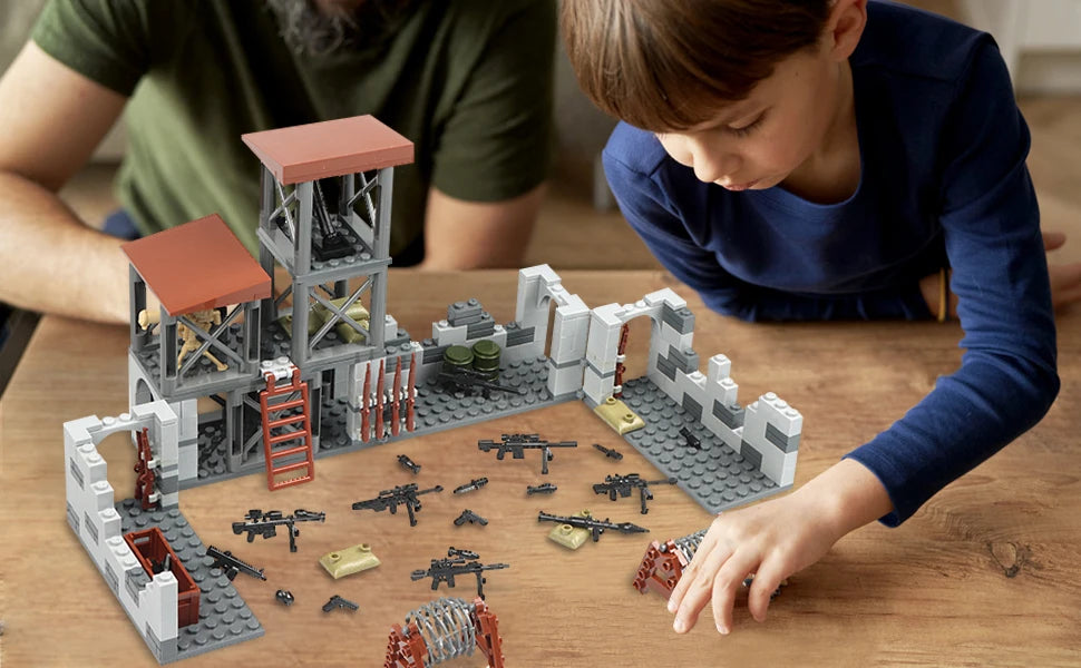 WW2 Army Military Base Model Building Kits Boys Toys Military Mini Army Supplies Guns Building Blocks Sets