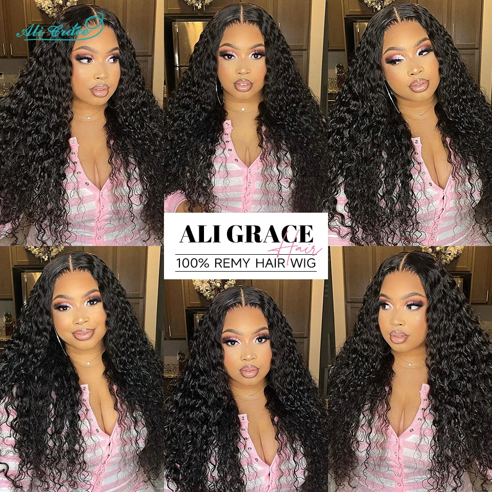 Ali Grace Water Wave Hair 13x5x1 Lace Part Human Hair Wigs For Womem Pre-plucked Hairline Natural Water Wave Human Hair Wigs