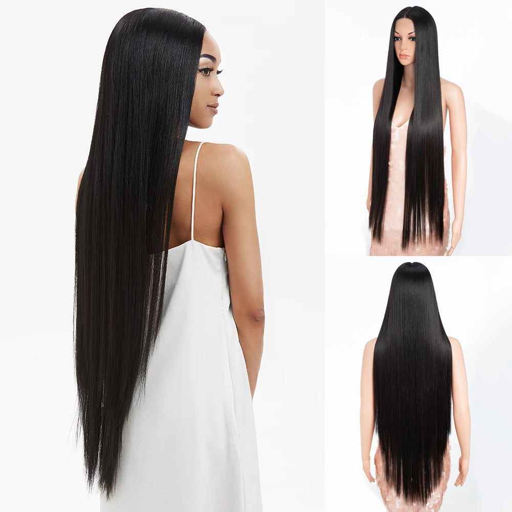 Premium 38 Inch Synthetic Lace Front Wig - Long Straight Heat Resistant Hair for Women