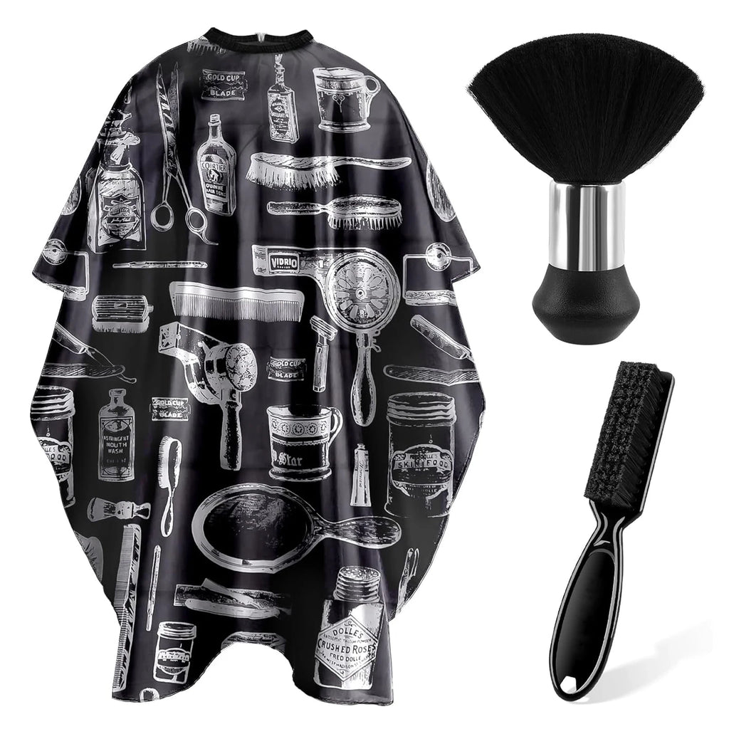3/8pcsHair Cutting Barber Cape Set with Neck Duster Brush Barber Brush Professional Barber Accessories Salon Cleaning Supplies