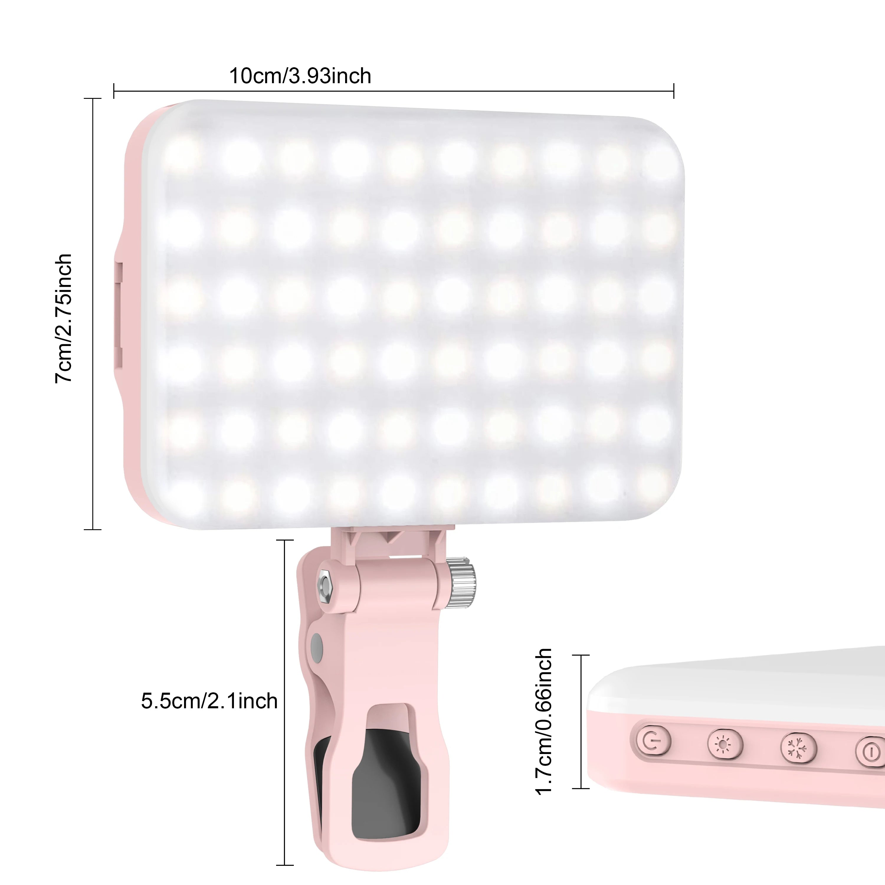 LED Selfie Light 60 High Power Rechargeable Clip Fill Video Light  for Phone iPad with Front & Back Clip Adjusted 3 Light Modes