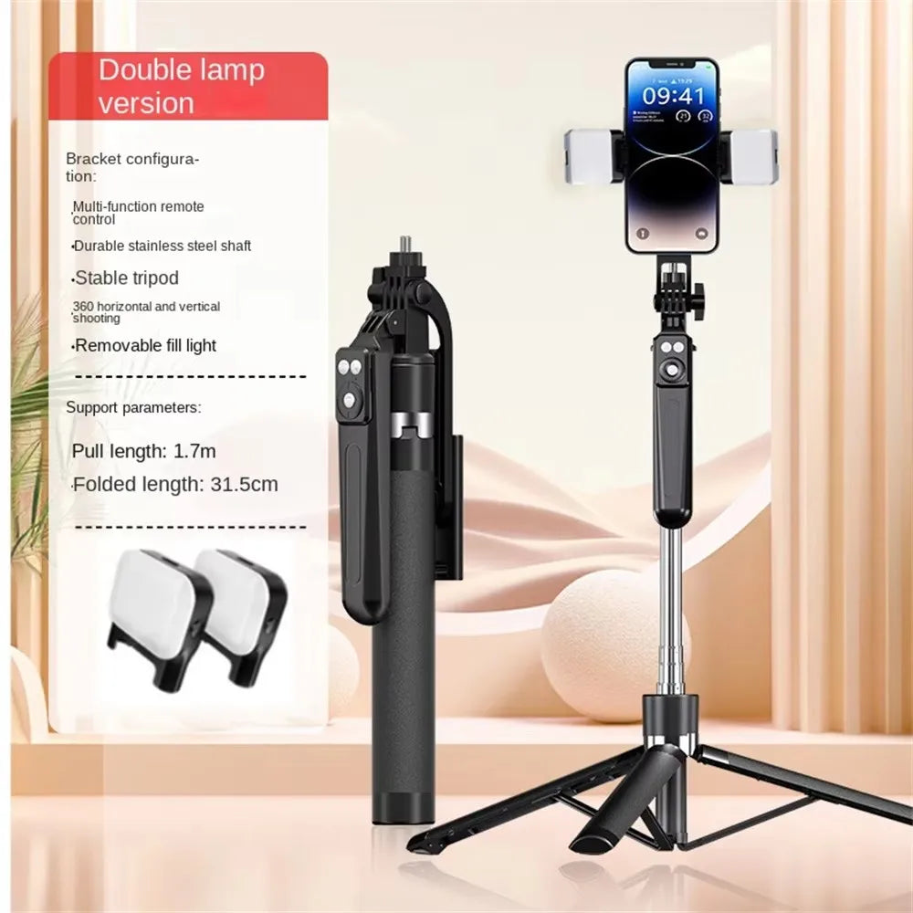 FANGTUOSI 1.7M 360 ° rotation Selfie Stick Wireless Tripod Stand with Light Bluetooth Remote Extendable phone holder for Tlktok
