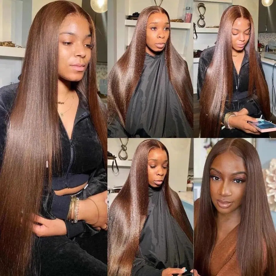 ISEE Hair #4 Wear And Go Chocolate Brown Straight Wig 4X4 Transparent Lace Front Glueless Human Hair Wigs Pre Cut PrePlucked