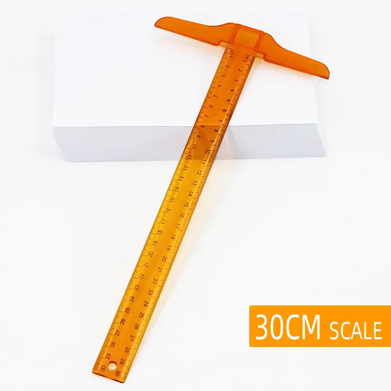 1Pc T-shaped Double Side Scale Ruler Drafting Drawing Tool Plastic School Office Supplies Stationery Accessory 30cm (Inch, Cm)