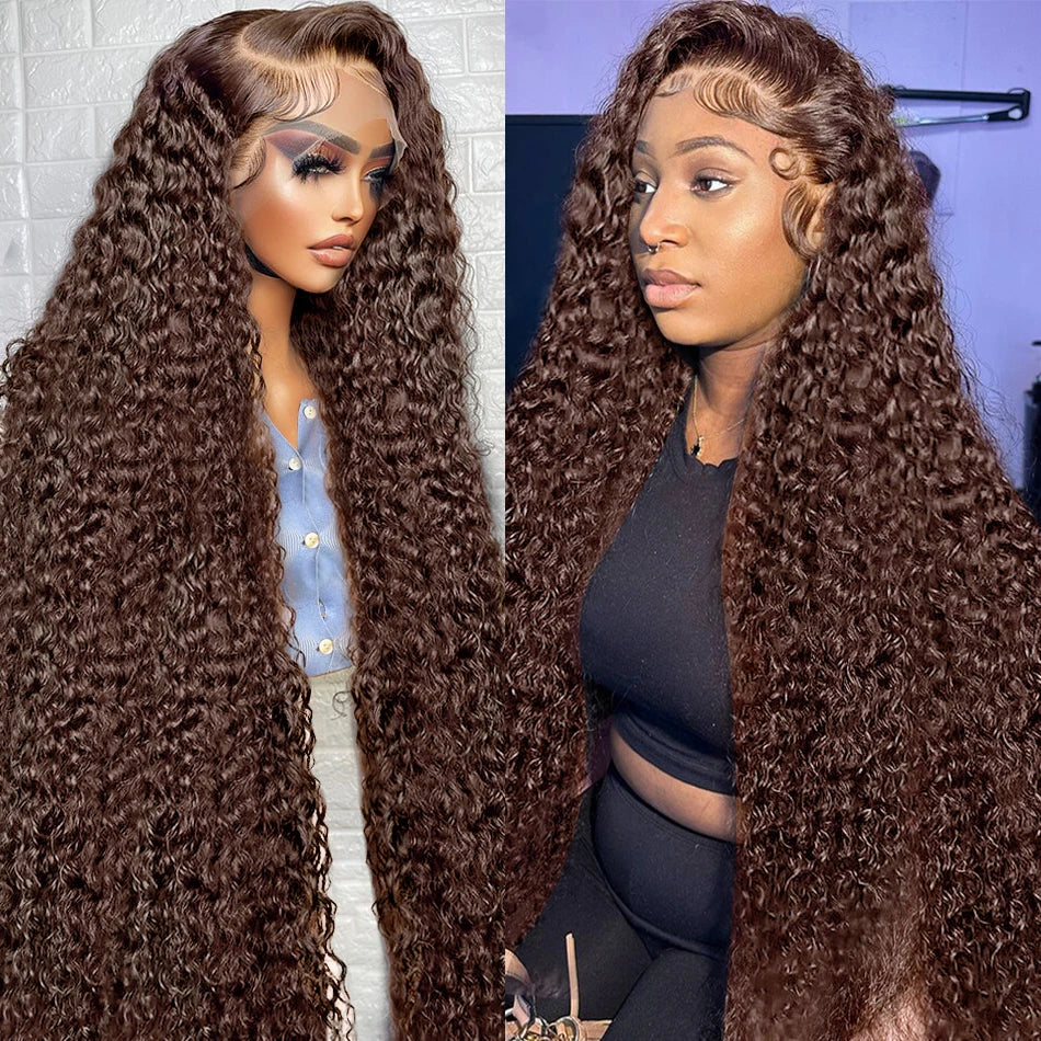 Deep Curly Human Hair Wig - Chocolate Brown HD Lace Frontal 13x4/13x6 - 30-36 Inch