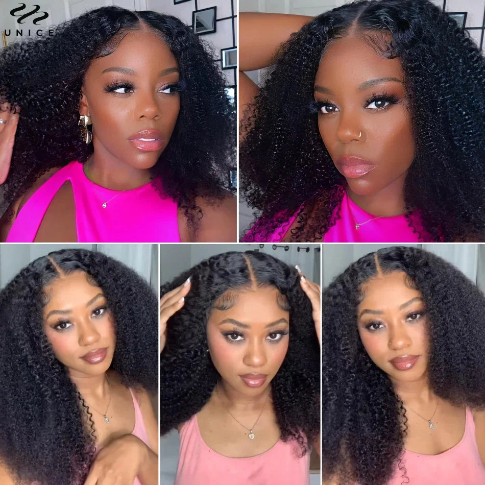 UNice Hair Kinky Curly Lace Wig Human Hair Natural Color 4x1 Lace Part Human Hair Wig Middle Part Only