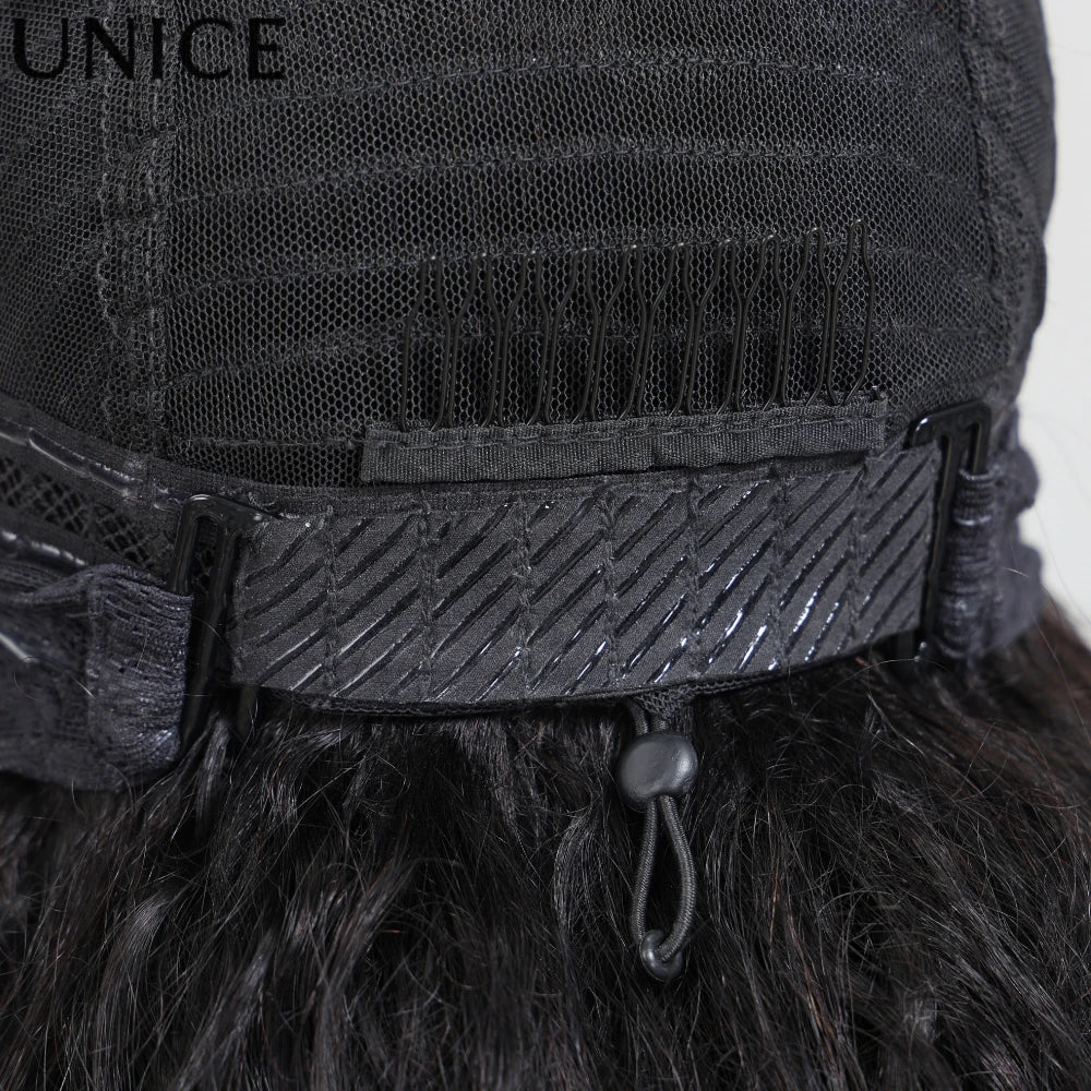 Unice Hair Upgrade Drawstring Mesh Lace Water Wave Headband Wigs Human Hair No Glue No Lace Fit For All Head Sizes