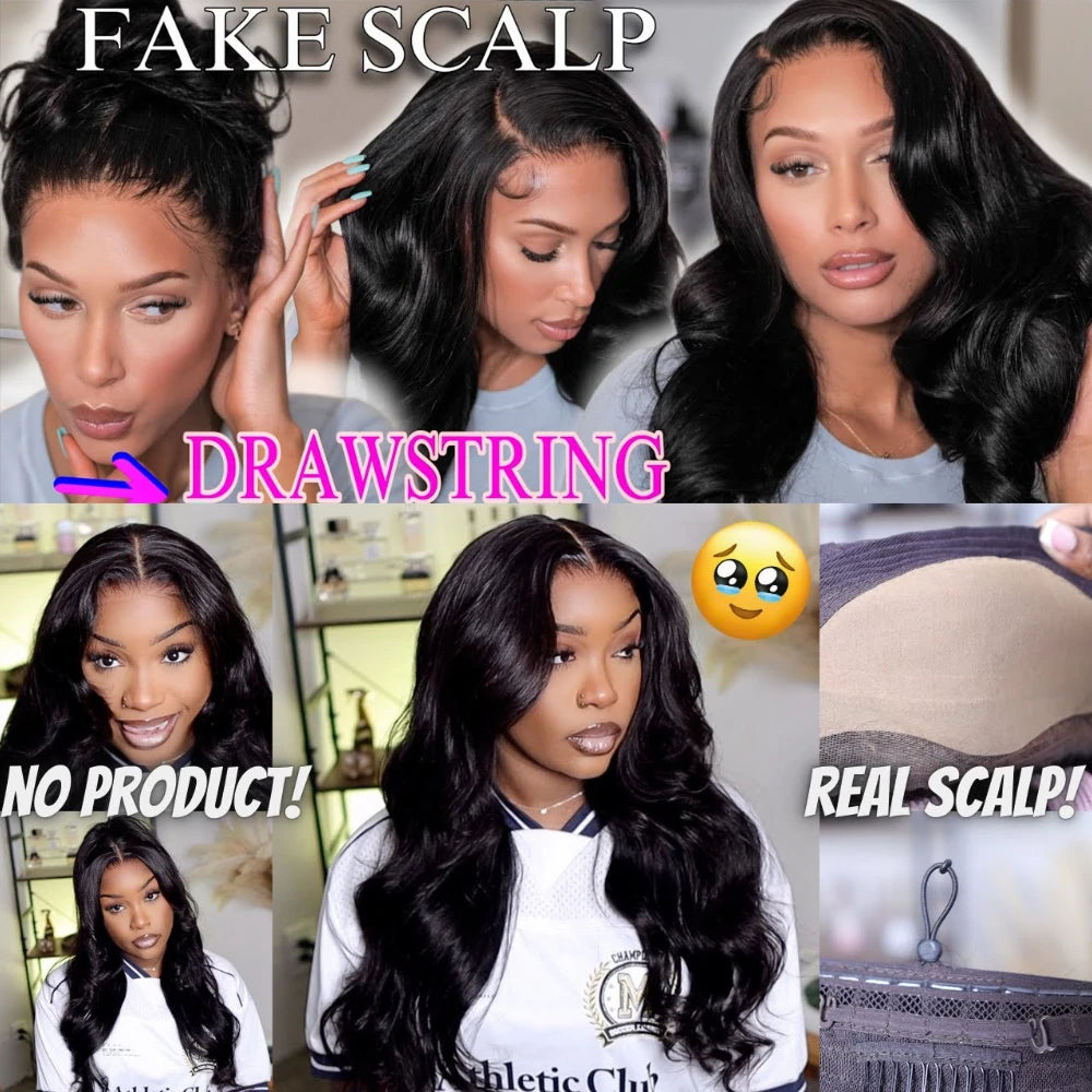 UNice Hair Real Scalp 13x4 Frontal HD Lace Wigs With Invisible Drawstring Pre Everything Glueless Body Wave Human Hair Wigs 180%