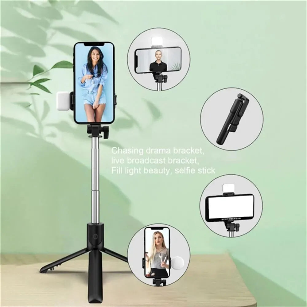 Portable Wireless Bluetooth Selfie Stick Tripod With LED Light Bluetooth Remote Foldable Tripod For Smartphone Video Live Holder
