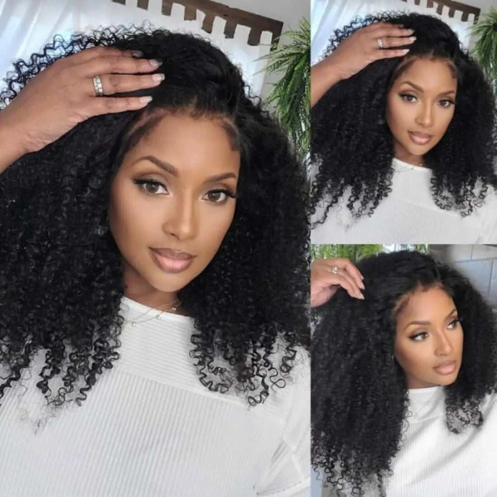 ISEE Hair Wear Go 7x5 Glueless HD Afro Kinky Curly Lace Front Wig Human Hair Transparent Deep Curly Wigs Pre Cut PrePlucked