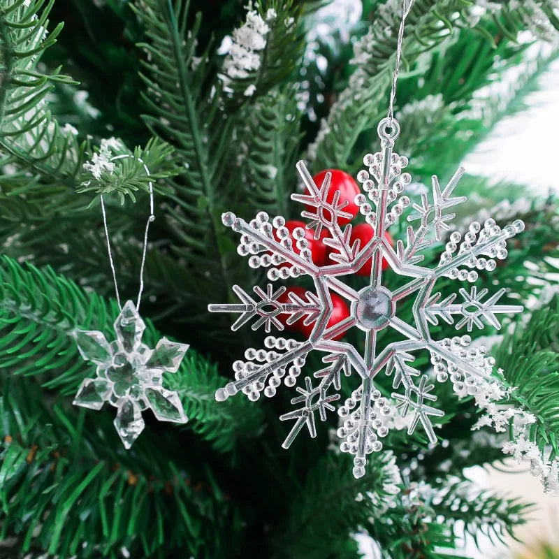 5-48Pcs Christmas Ornaments Crystal Tree Decorations Transparent Ice Strip Pendant DIY Teardrop Chandelier Xmas Wedding Beads