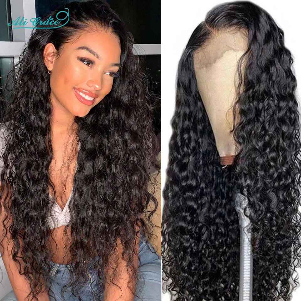 Ali Grace Glueless Wig Peruvian Water Wave 13x4 Lace Front Human Hair Wig Preplucked Water Deep Wave Lace Front Wigs For Women
