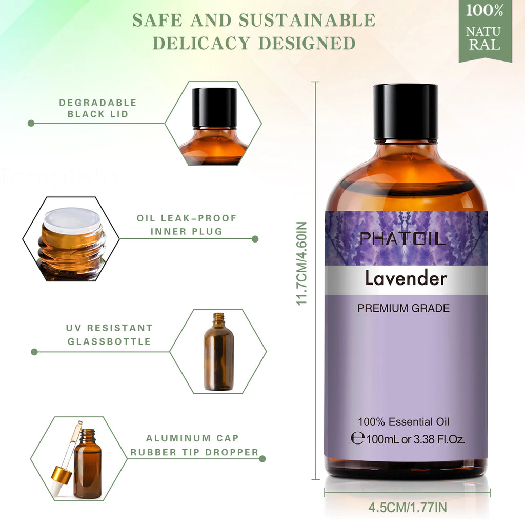 PHATOIL 100ML Spearmint Pure Natural Rose Essential Oils for Humidifier Diffuser Spa Massage Clove Bud Oregano Helichrysum
