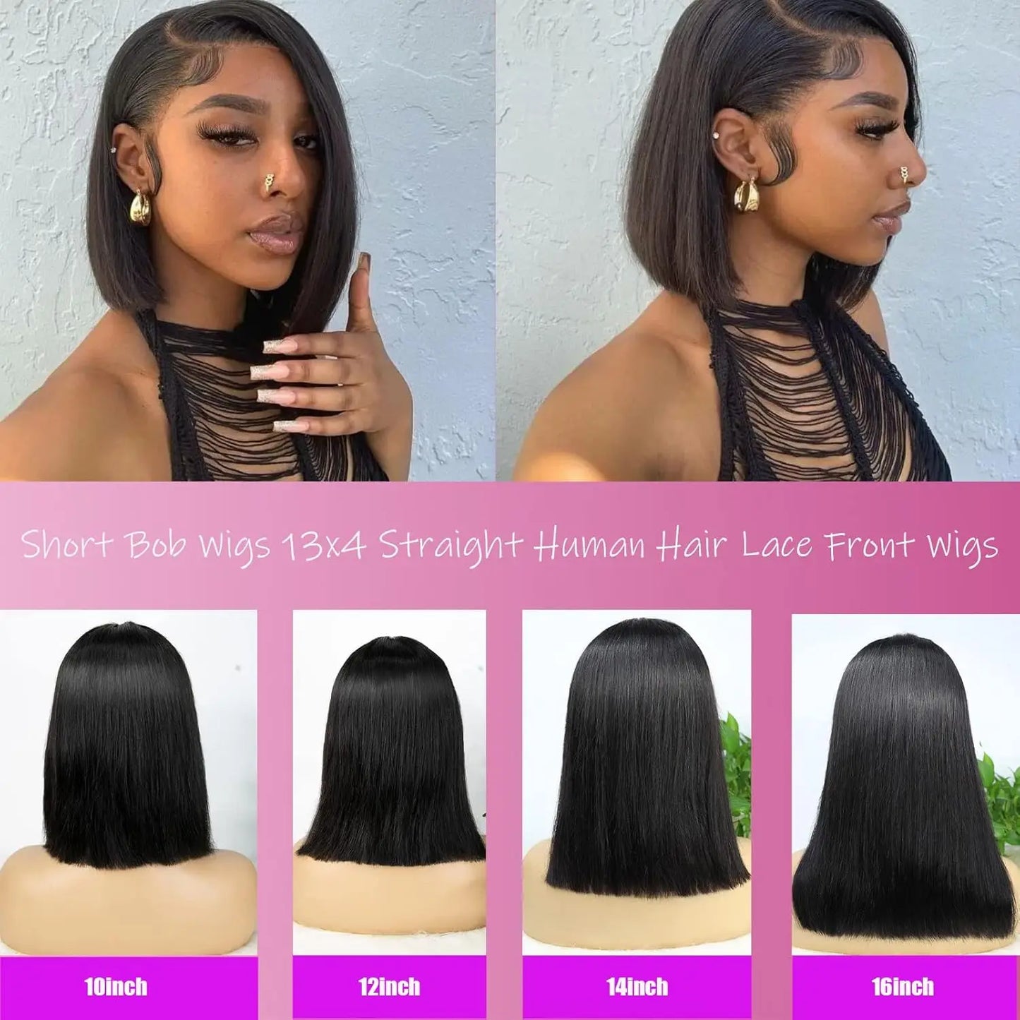 13x4 Lace Front Bob Wig Human Hair 180% Density - Pre Plucked Transparent Lace with Baby Hair