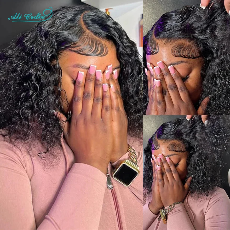 Ali Grace Hair Bob Wig Kinky Curly Hair Transparent 13x4 Lace Front Wig Pre-plucked Short Bob Wigs Deep Curly Remy Human Hair