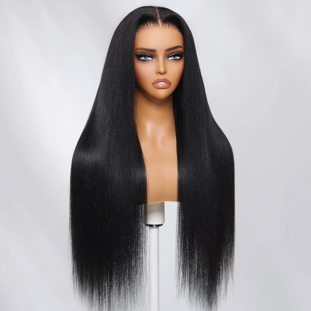 UNice Hair Upgrade Drawstring Yaki Straight Wig 7x5 Pre Cut Pre Bleached Glueless Wig Human Hair Ready To Wear 150% Density
