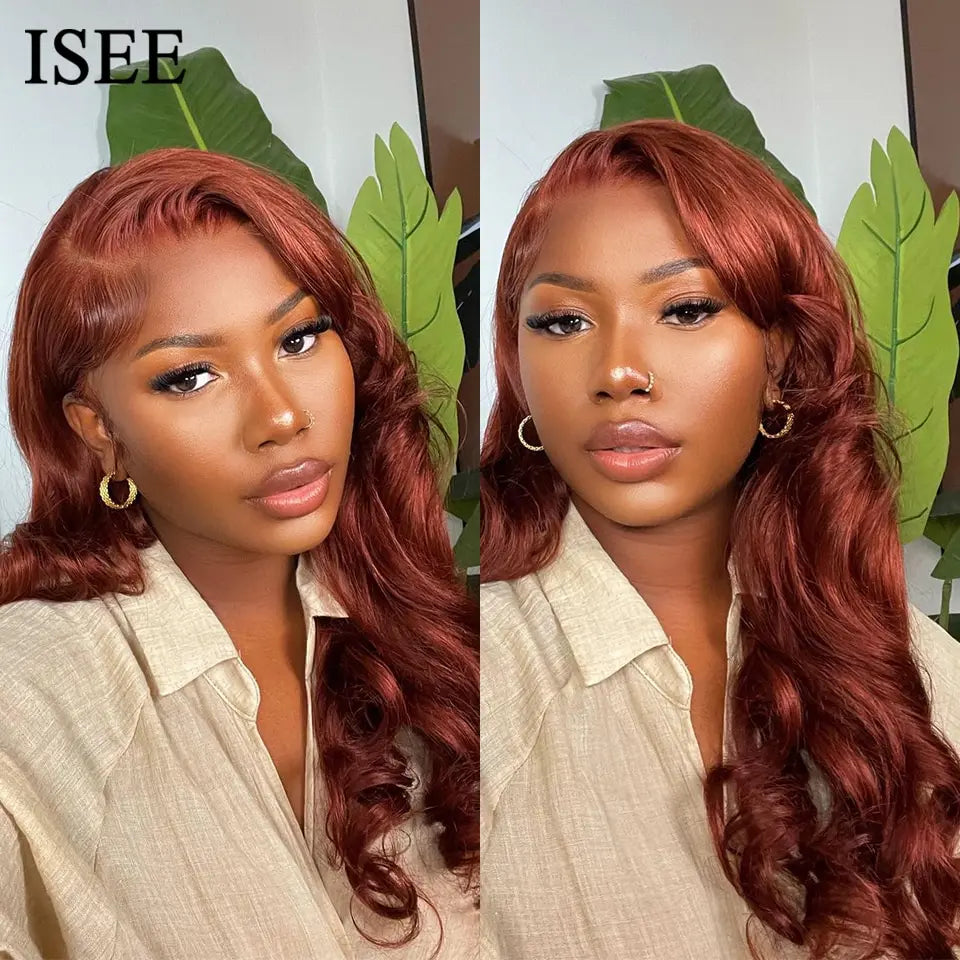 ISEE Hair Colored Human Hair Wigs For Women Reddish Brown #33 Peruvian Body Wave 13x4 Lace Front Wig Human Hair 4x4 Lace Wigs