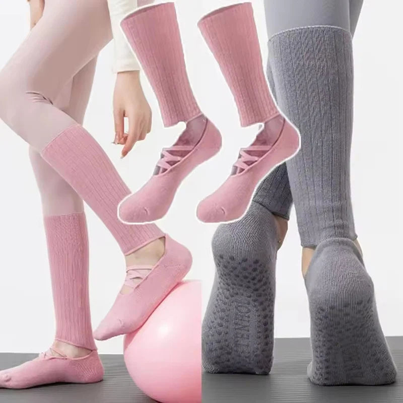 Pilates Fitness Breathable Socks Anti Slip Design Middle Tube Sweat Absorbing Grabbing Ballet Straps Elegant Comfortable Socks