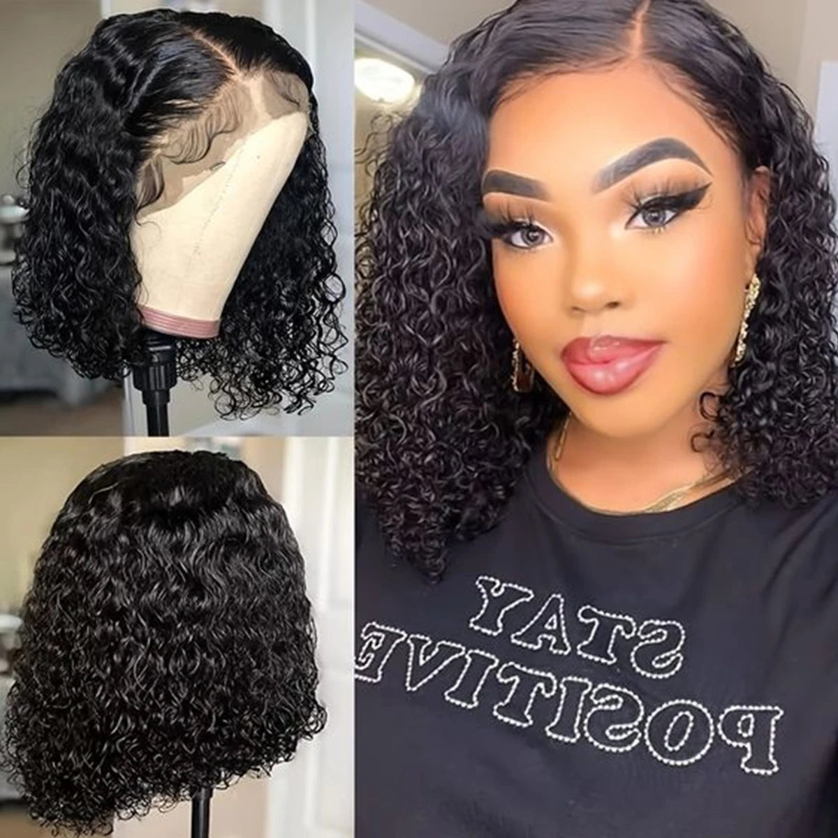 Deep Wave Short Bob Wig 13x4 Lace Front - 180% Density Brazilian Virgin Human Hair