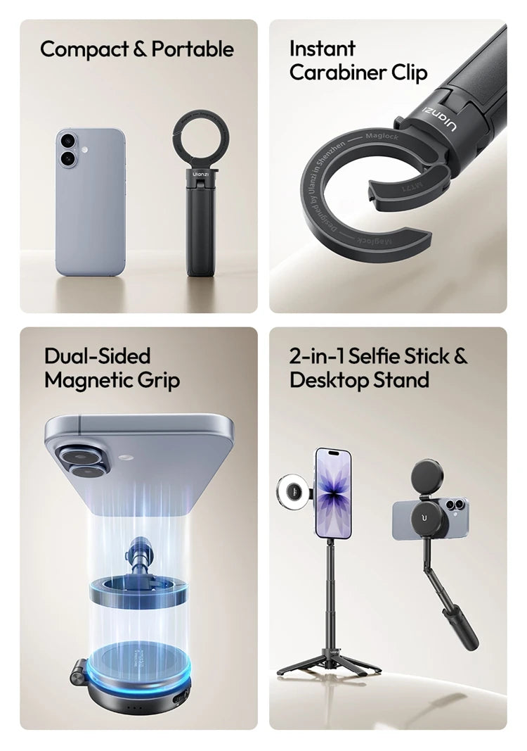 Ulanzi MT71 MagLock Mini Selfie Stick 4-Section Extendable Pole Cell Phone Accessories Tripod for Vlog Tiktok Live Streaming