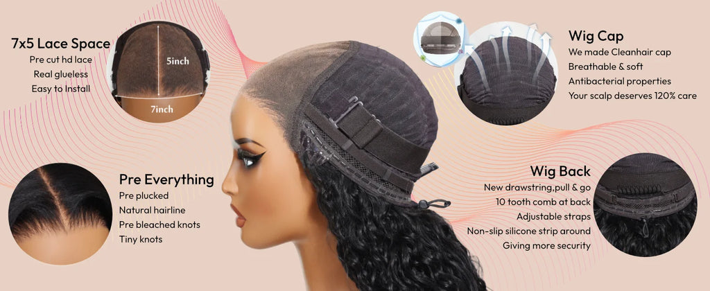 UNice Bye-Bye Knots Wig Pre Cut Pre Bleached 7x5 Lace Closure Wig Human Hair Honey Blonde Body Wave Glueless Wig With Drawstring