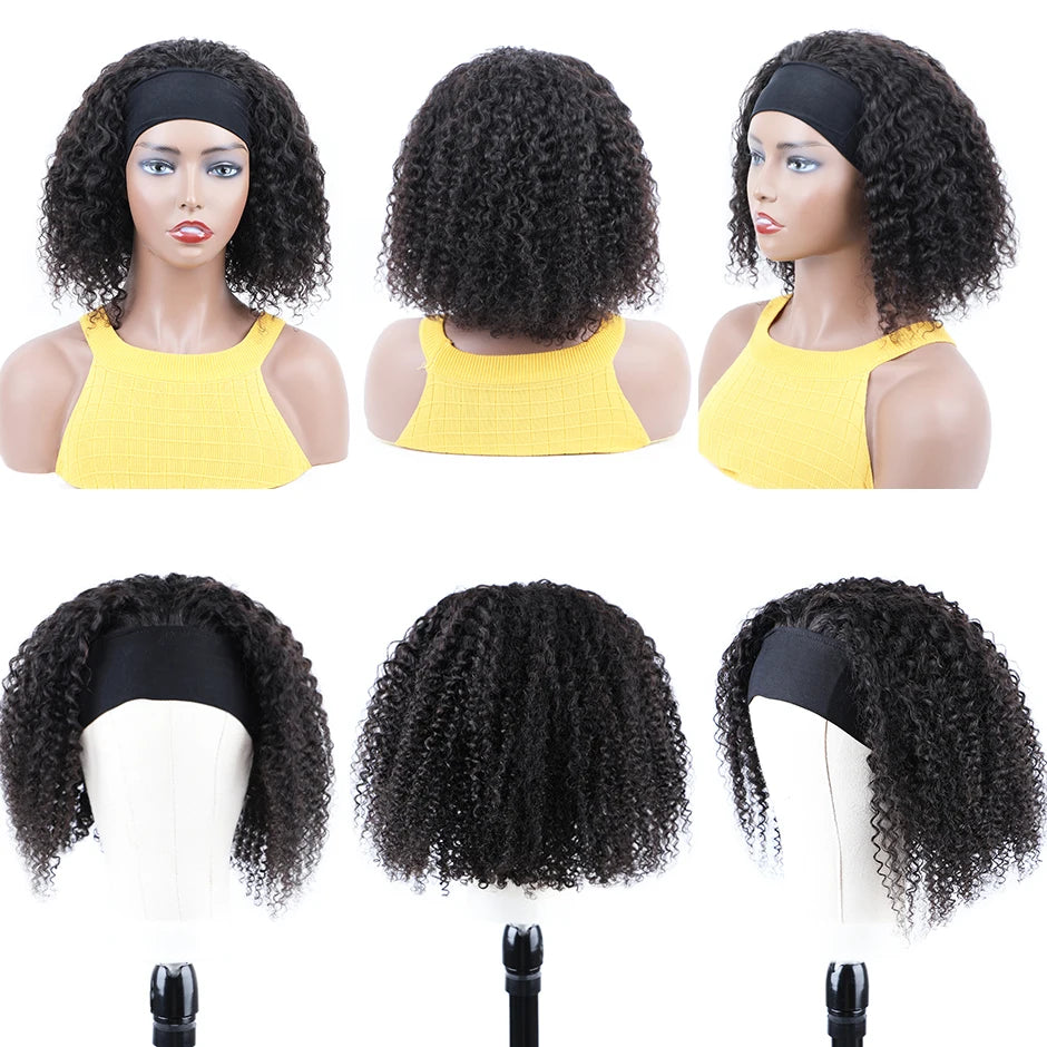 ISEE Hair Headband Wig Human Hair Kinky Curly Scarf Wigs For Women Brazilian Curly Wigs on Sale No Glue No Gel Full Machine Wigs