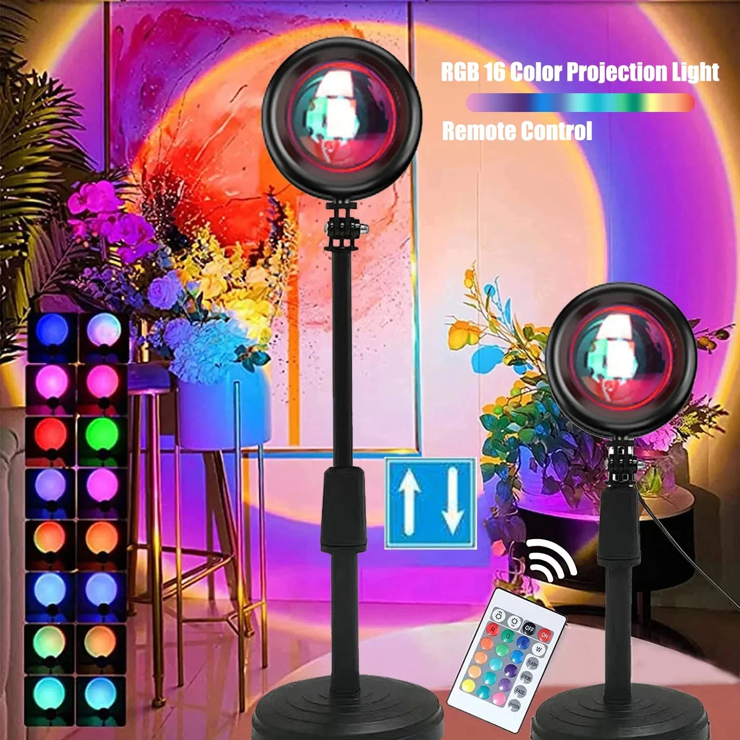 RGB Sunset Projector Lamp, 16 Colors Rainbow Atmosphere Light for Bedroom Wall, Mood Lighting Decor for Parties Home Decoration