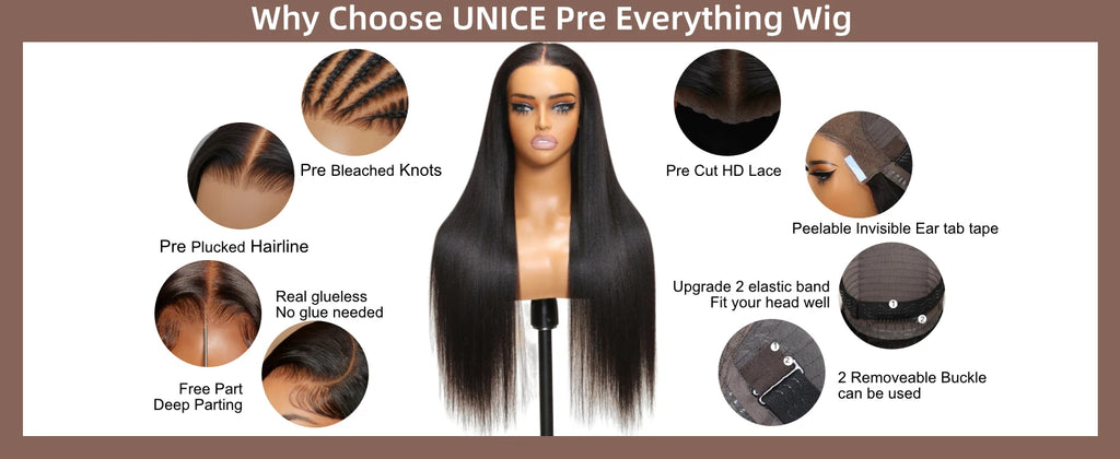 UNice Pre Everything Frontal Wig Pre Bleached Pre Cut 13x4 Lace Front Wig Straight Lace Front Wig Human Hair Wear Go Lace Wigs