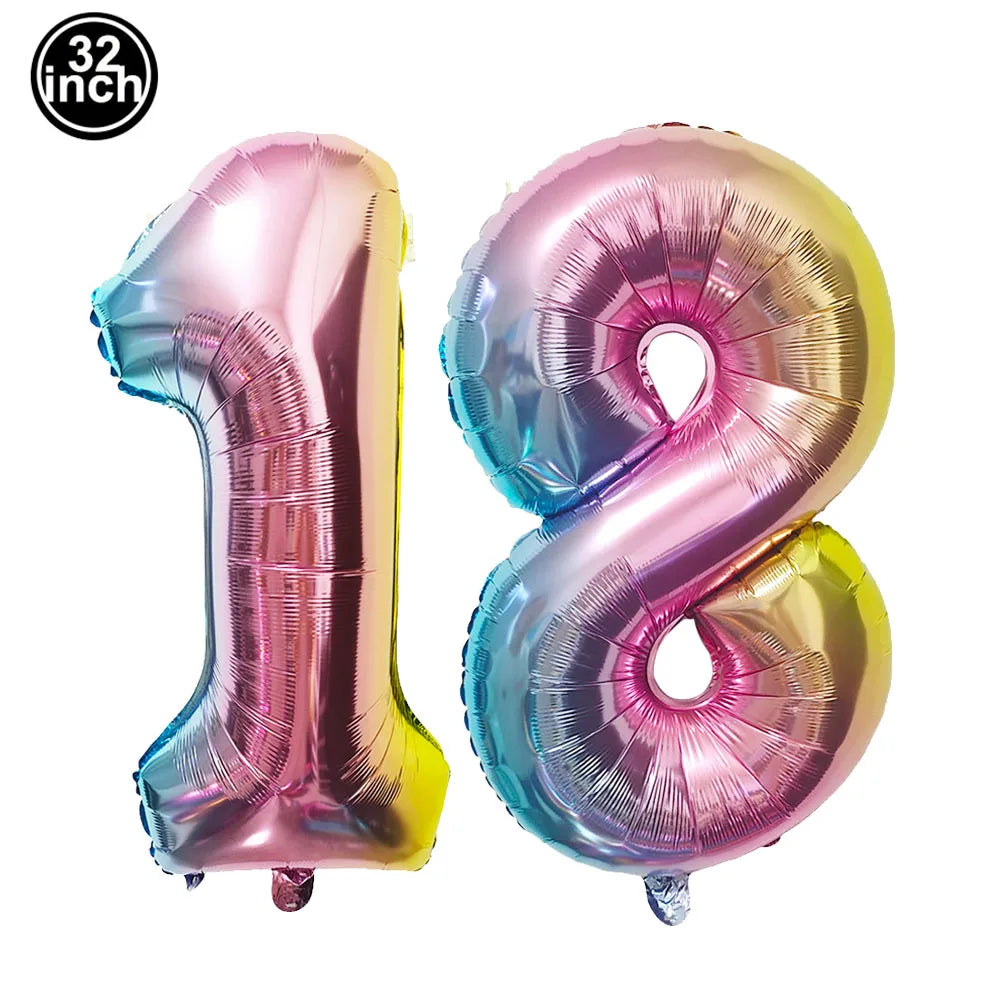 Number 18 Balloon 18 Digit Balloon Eighteen Figure Blue Green 18th Birthday Big Large Red Rose Golden Black Colorful 32inch Ball