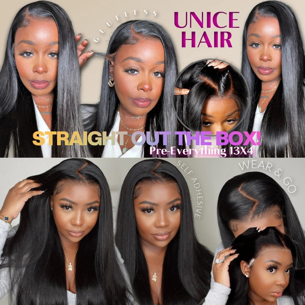 UNice Hair 13x4 Straight Human Hair Lace Frontal Wig Pre Plucked Pre Cut Pre Bleached Glueless Human Hair Wigs 150% Density