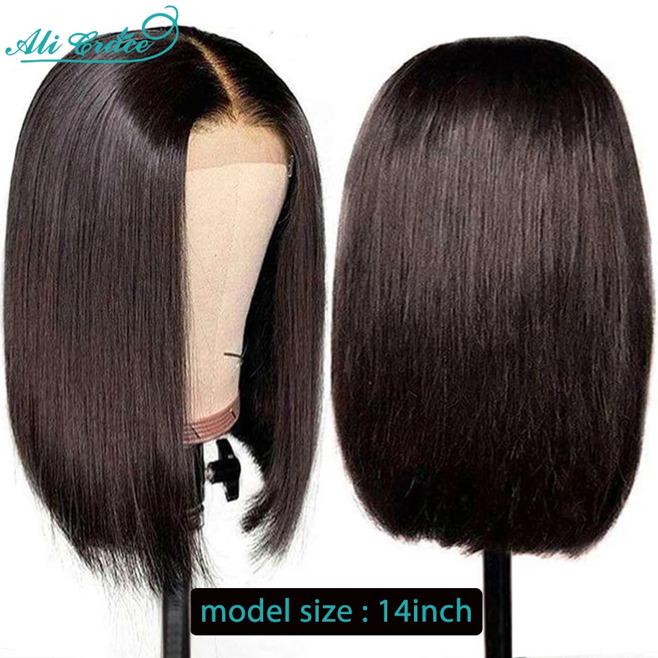 Ali Grace Hair Straight Short Bob Wig 4x4 Lace Closure Wig Brazilian Transparent Lace Remy Human Hair Wigs for Women Pre Plucked