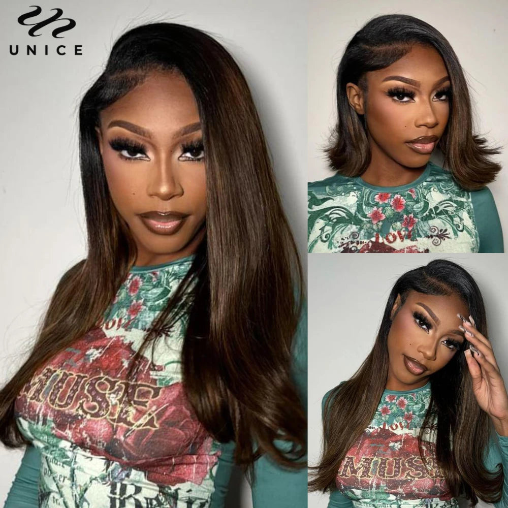 UNICE Hair Balayage Straight Human Hair Bundles 1/3/4 PCS Deal #FB30 Pre Colored Sew In Bundles Human Hair Extensions
