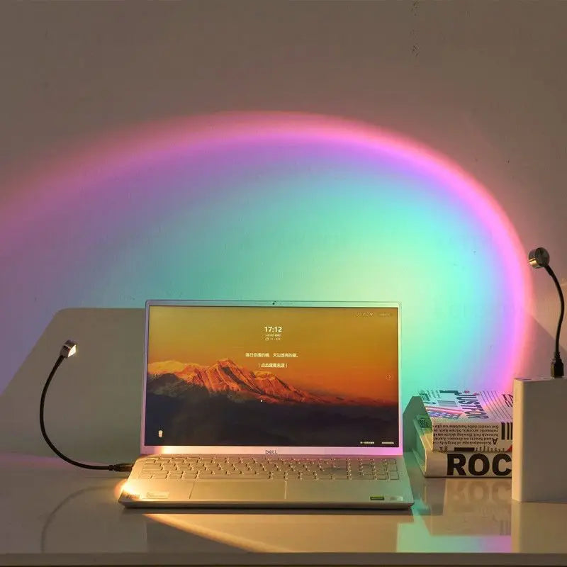 USB Sunset Light Mobile Phone Self Photography Light  LED Rainbow Neon Night Light Projector Photography Wall Atmosphere Light