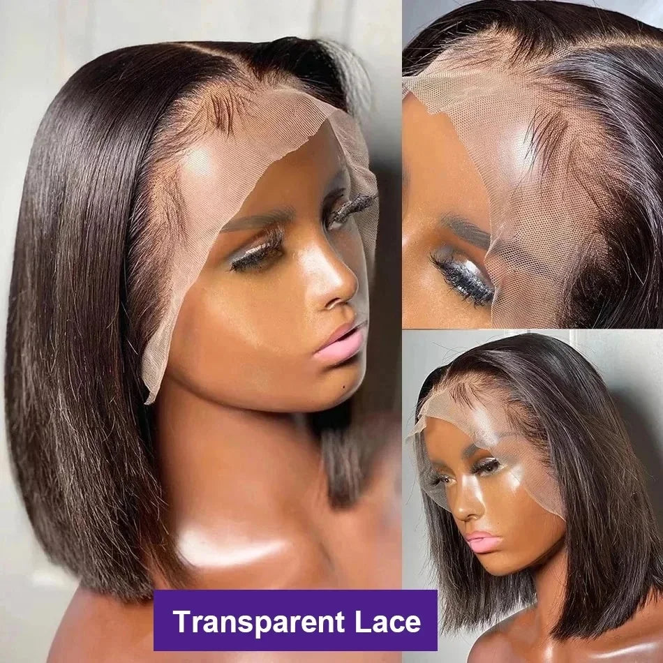 13x4 Lace Front Bob Wig Human Hair 180% Density - Pre Plucked Transparent Lace with Baby Hair